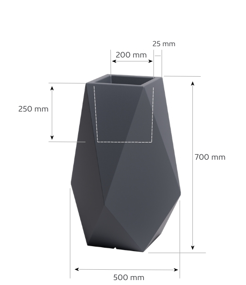 Donica wysoka Volcano 70 wymiary produktu